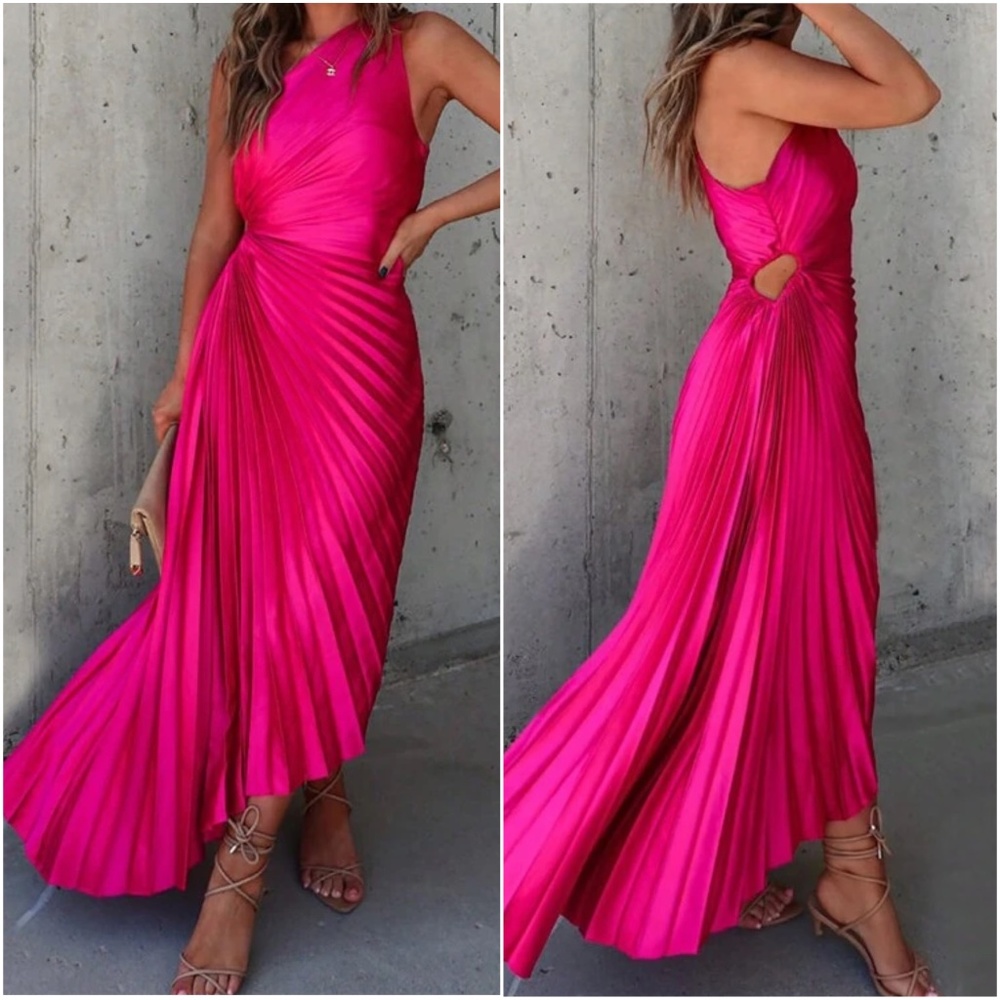 BellanBlue Hot Pink Pleated Maxi Dress